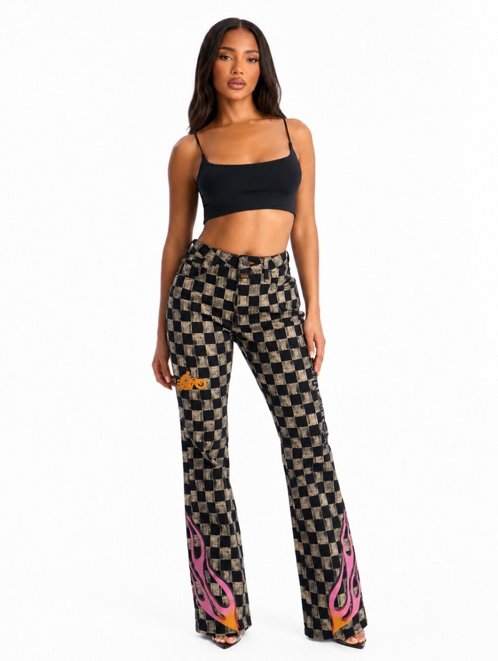 VON DUTCH Checkered Flame Bootcut Jeans NWT Y2K Moto - Picture 7 of 7